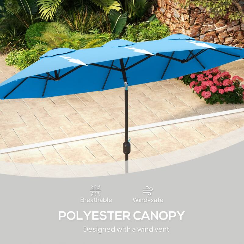 Outsunny Double-sided Patio Umbrella 9.5' Large Outdoor Market Umbrella with Push Button Tilt and Crank, 3 Air Vents and 12 Ribs
