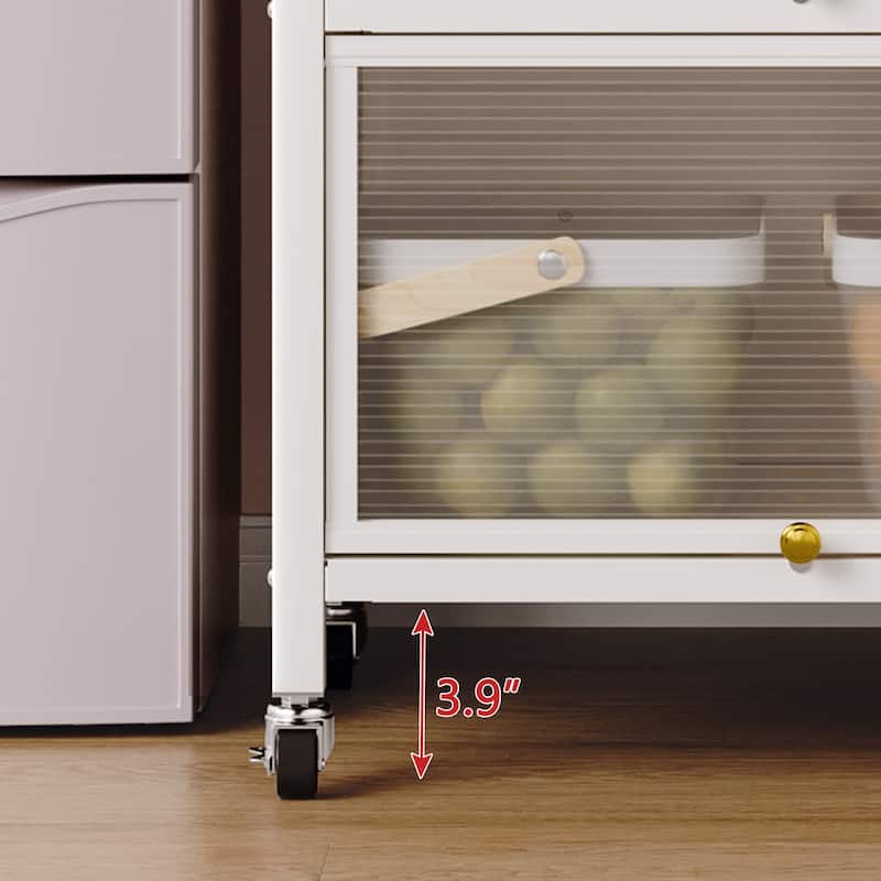 Kitchen Storage Cabinets with wheels - Bakers Rack Countertop, Microwave Oven Shelf Cabinet, Storage Organizer