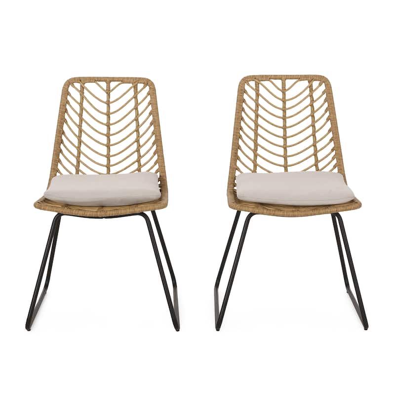 Berrien Outdoor Wicker Outdoor Chairs with Cushion by Christopher Knight Home - Light Brown + Black + Beige