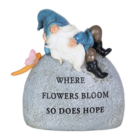 Exhart Solar Hand Painted Gnome Inspirational Hope Garden Stone Statue with LED Dragonfly, 3 by 5.5 Inches