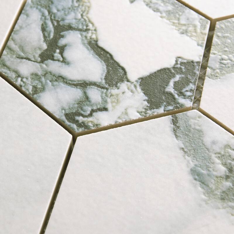 Merola Tile Touche 4" Hex Jade 11-3/4" x 13-5/8" Porcelain Mosaic Floor and Wall Tile - (1 Tile)