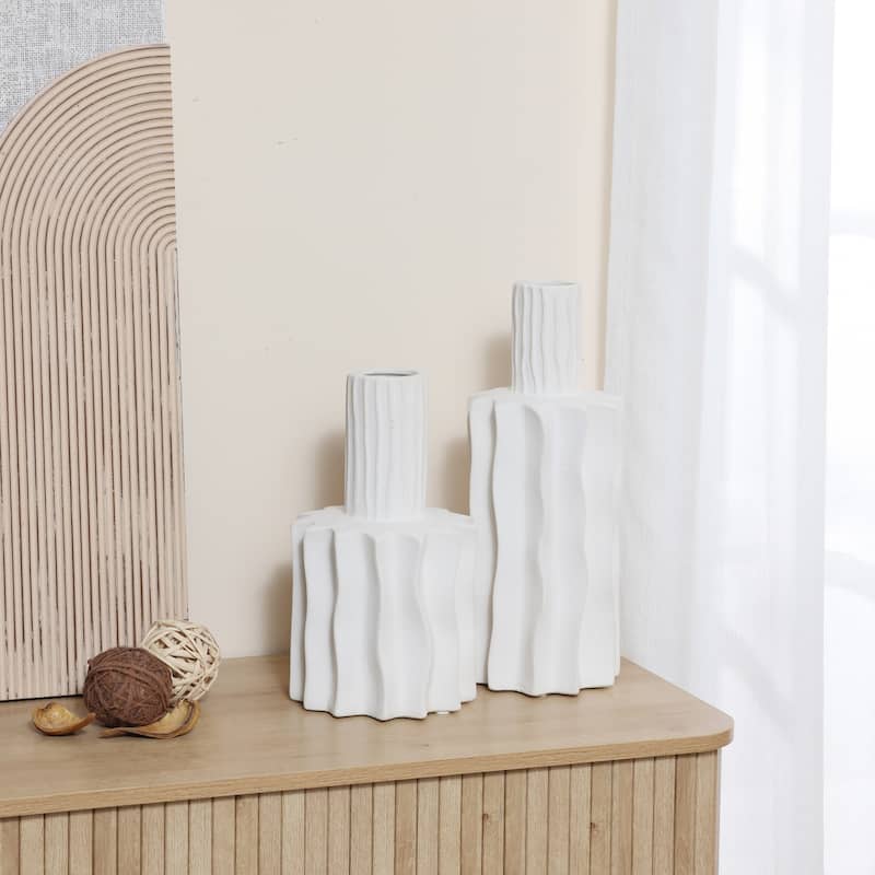 White Fluted Stoneware Table Vase (Single)