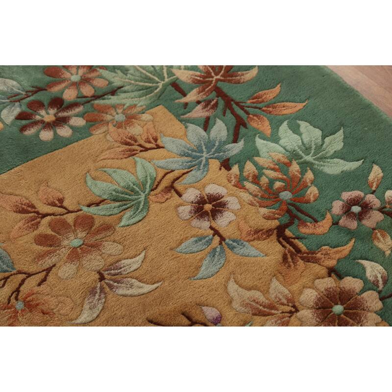 Hand Knotted Oriental 100% Wool Carpet Traditional Floral Yellow & Gold Art Deco Area Rug - 17' 9'' X 11' 10''