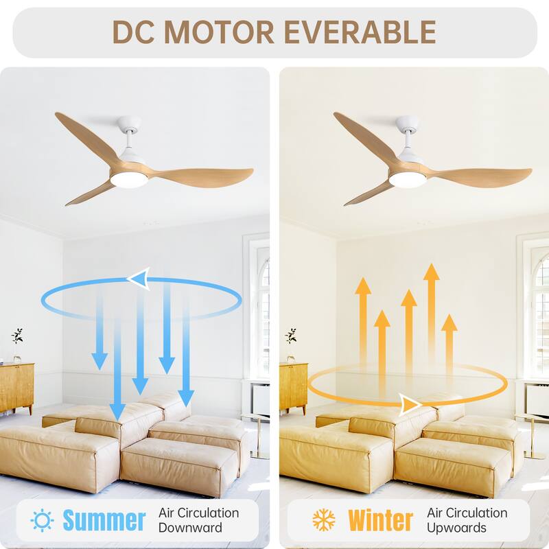 6-Speed Quiet DC Reversible Ceiling Fan for Indoor & Outdoor, Modern 56 Inch White Ceiling Fan with Dimmable LED Light