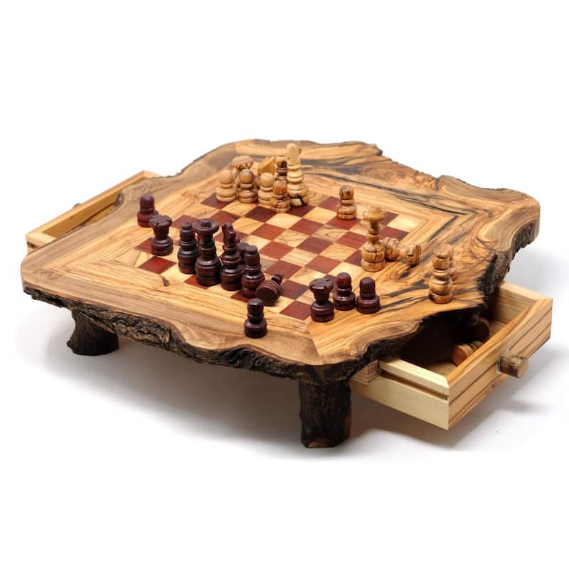 Rustic Red Olive Wood Chess Set- Luxury Edition- Wooden Chess Set - N/A