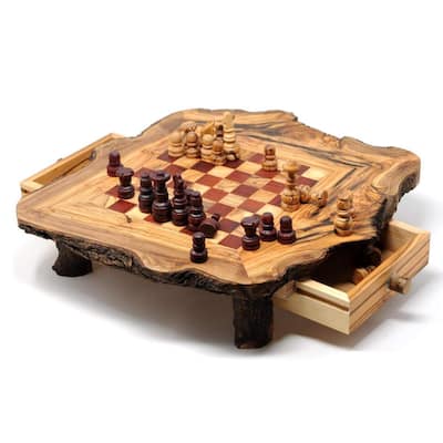 Rustic Red Olive Wood Chess Set- Luxury Edition- Wooden Chess Set - N/A