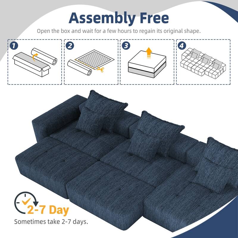 Modern Oversized Modular Chenille Sectional Sofa with Cushions and 6 Pillows for Living Room