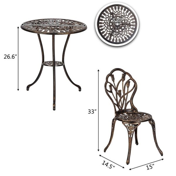 3-Piece Cast Aluminum Patio Bistro Set Outdoor Furniture Tulip Design ...