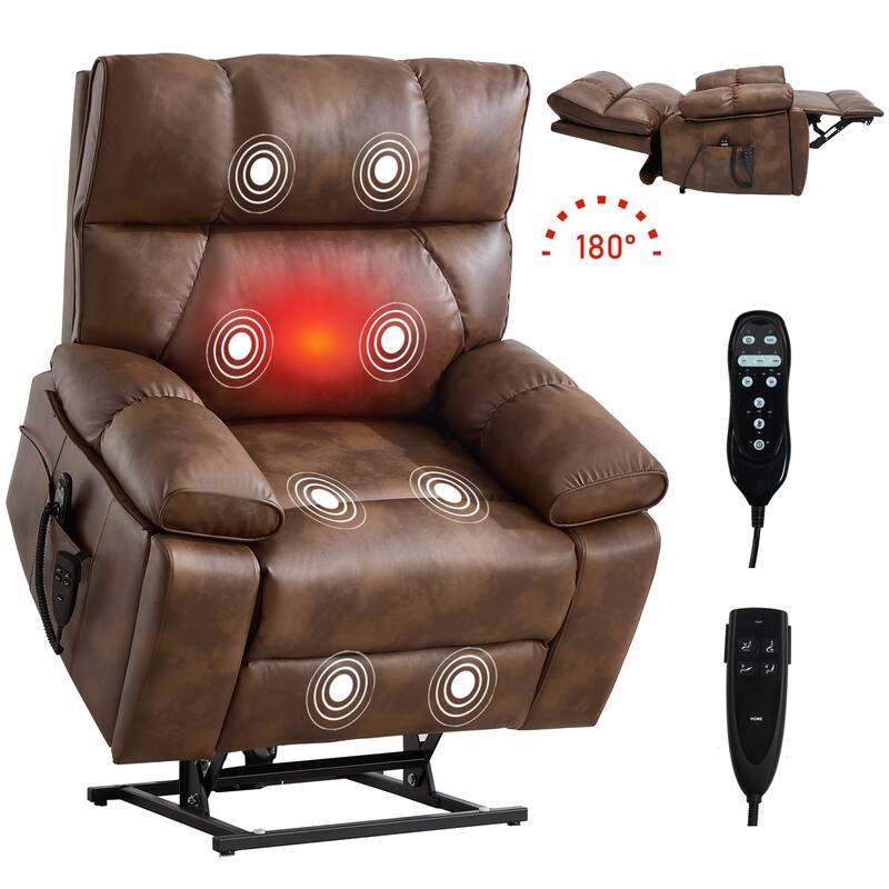 Power Lift Recliner Chair with Heat & Massage, Dual Motor Infinite Position Electric Recliner with Cup Holders & Remote Controls