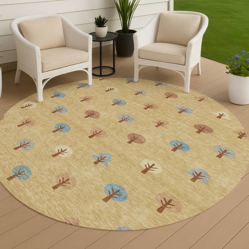 Machine Washable Indoor/ Outdoor Modern Mulvane Chantille Rug - Gold - 8' x 8'