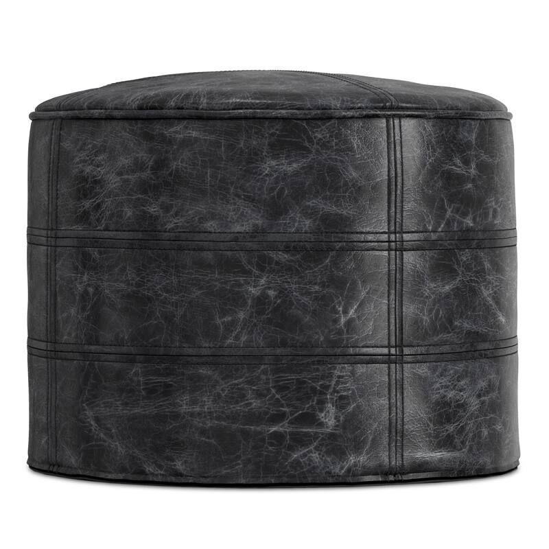 WYNDENHALL Darian Round Pouf in Genuine Leather