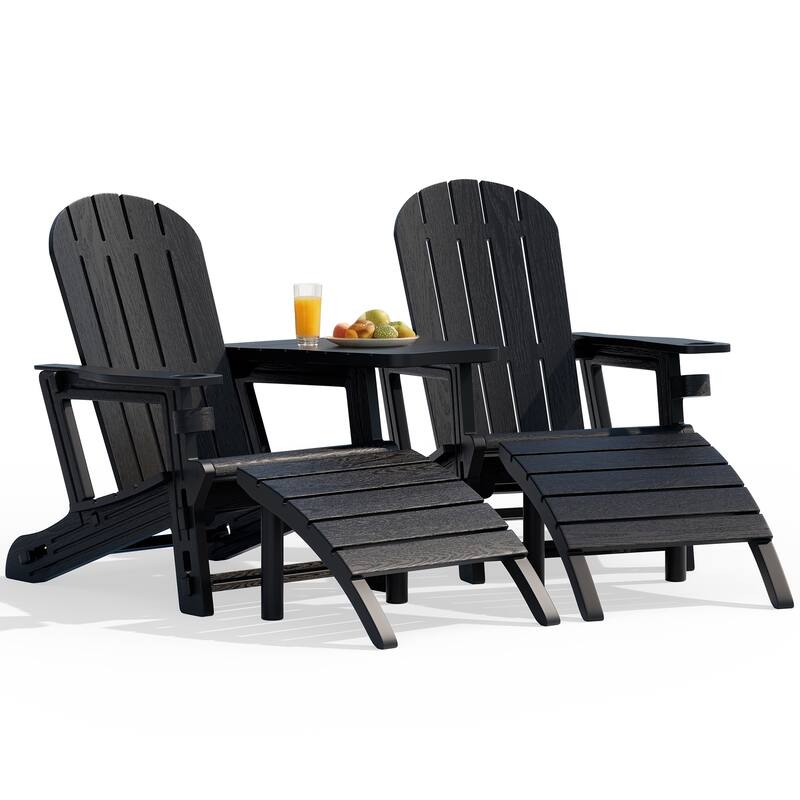 Outdoor All Weather Adirondack Chairs with Movable Footrests, Set of 5/3. - WithFootrest - Black