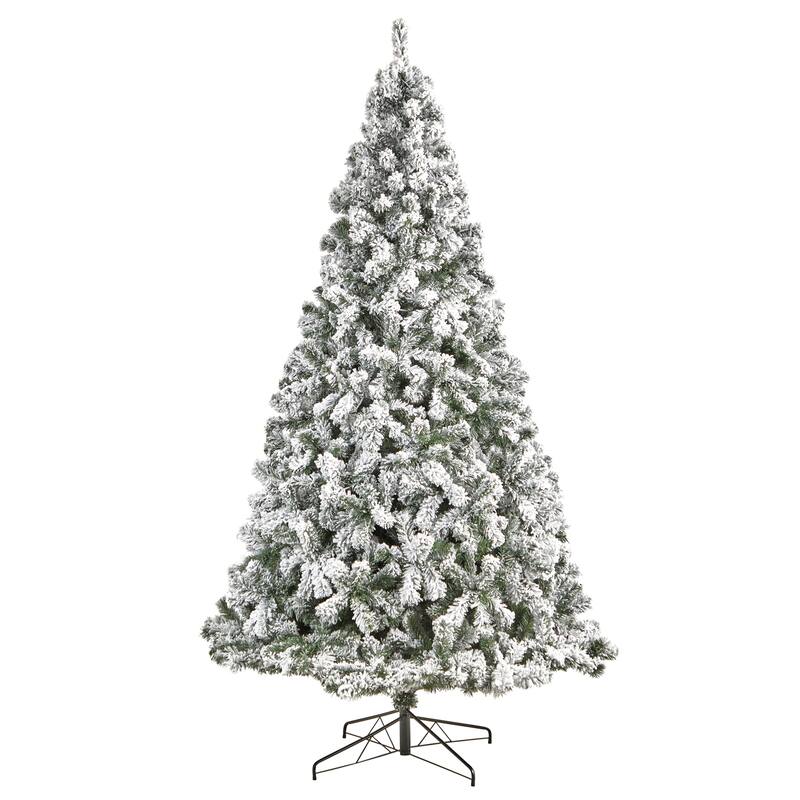 9ft. Flocked Fir Artificial Christmas Tree with 650 Clear LED Lights and 1320 Branches - Snowy Holiday X-Mas Showpiece