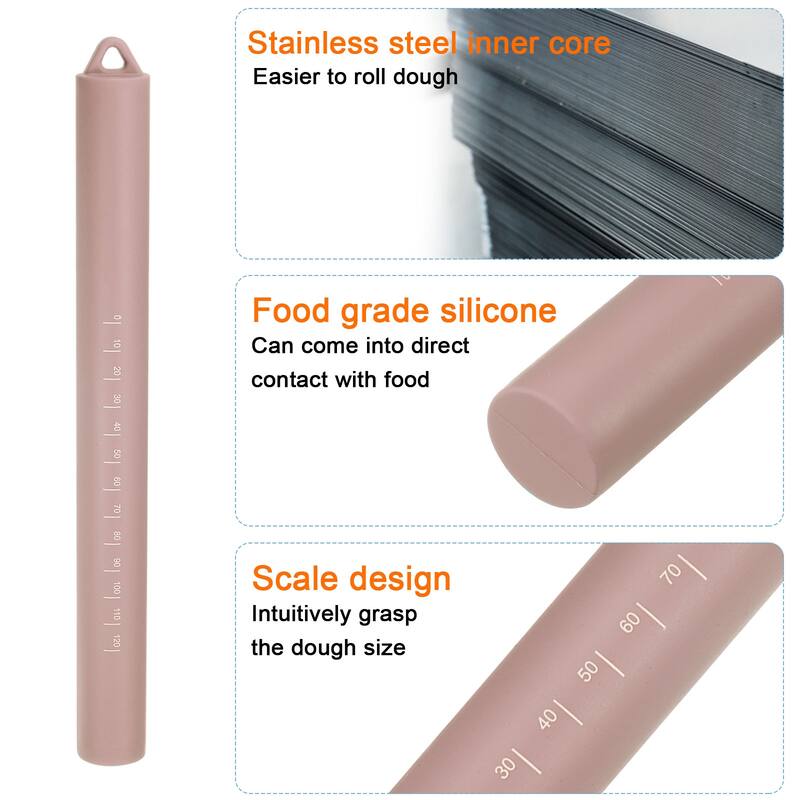 Silicone Rolling Pin 10" Stainless Steel Inner Core Dough Roller