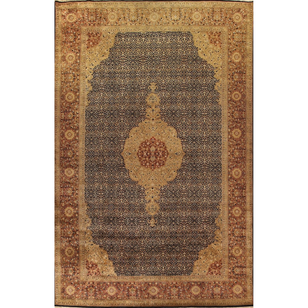 Hand Knotted Oriental 100% Wool Carpet Traditional Floral Black Kashan Area Rug - 18' 0'' X 12' 2''