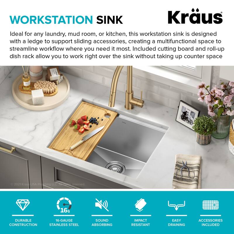 KRAUS Kore Workstation Undermount Stainless Steel Kitchen Sink