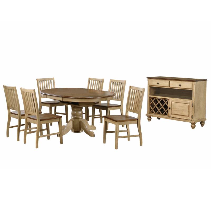 Extendable Dining Set 8 Piece Round/Oval Table Server Seats 6 City Sleek Design