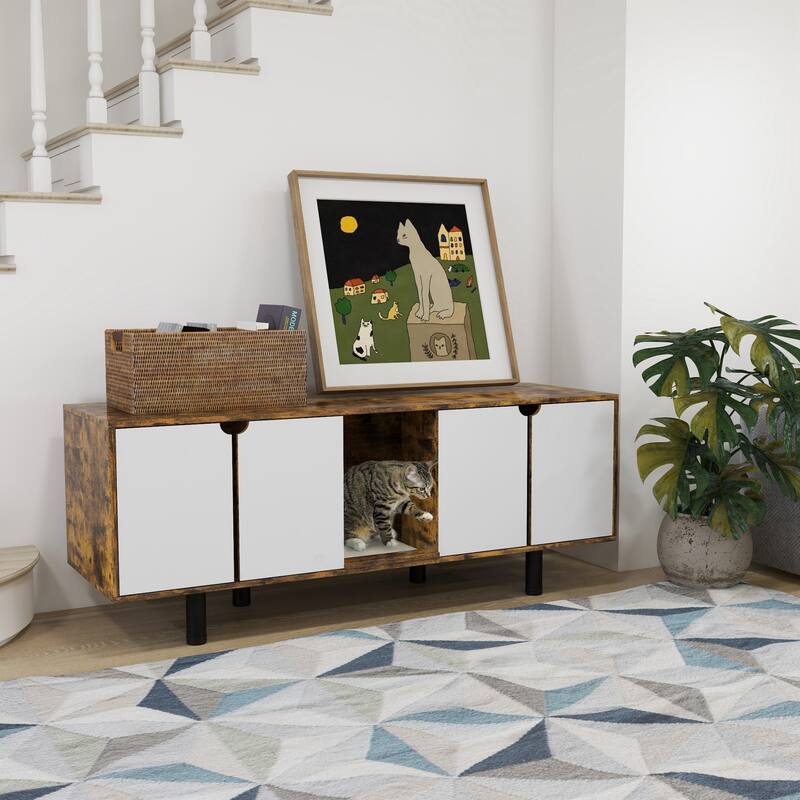 Litter Box Furniture TV Stand with 2 Cabinets