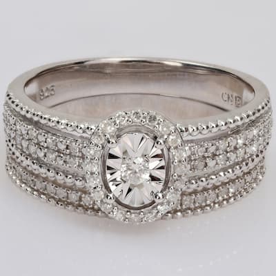 Miadora 1/3ct TDW Diamond Multi-Row Halo Bridal Ring Set in Sterling Silver