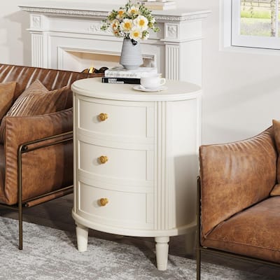 White Wood No Assembly Required 3-Drawer Bedside Table for Bedroom