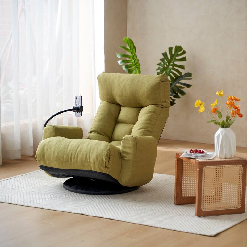 Upholstered 360° Swivel Manual Leisure Recliner with Mobile Phone Holder, Adjustable Headrest and Backrest