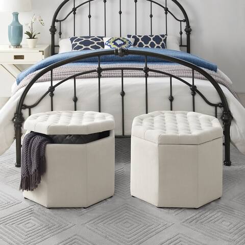 Inspired Home Amara Upholstered Tufted Octagon Storage Ottoman