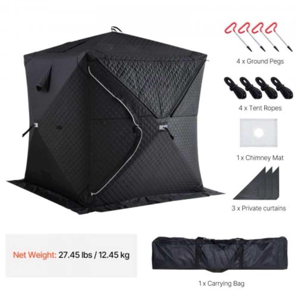 Black 4-Person Outdoor Sauna Tent with Insulated Fabric and Chimney Stove Compatible - 69.3 x 69.3 x 79 inch