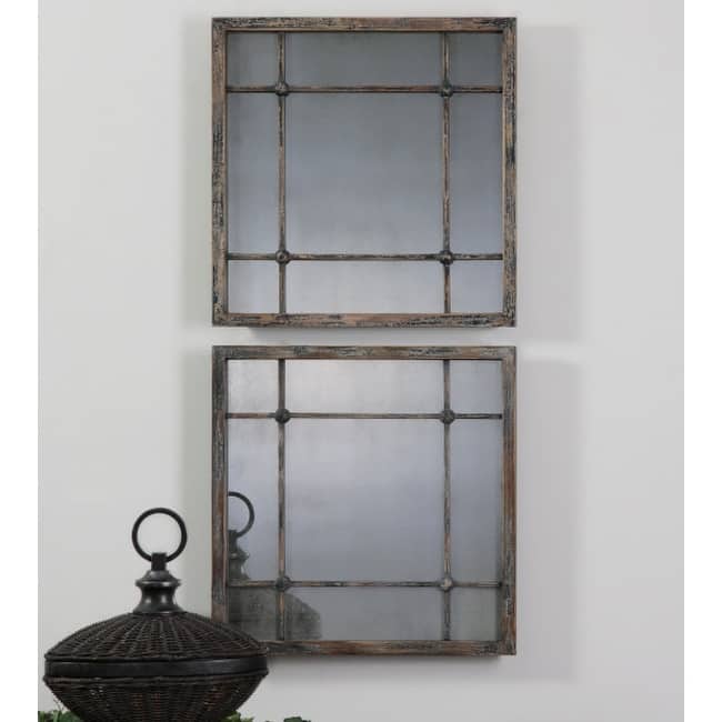 Uttermost Saragano Set of (2) 19" Square Rustic Farmhouse Window Pane
