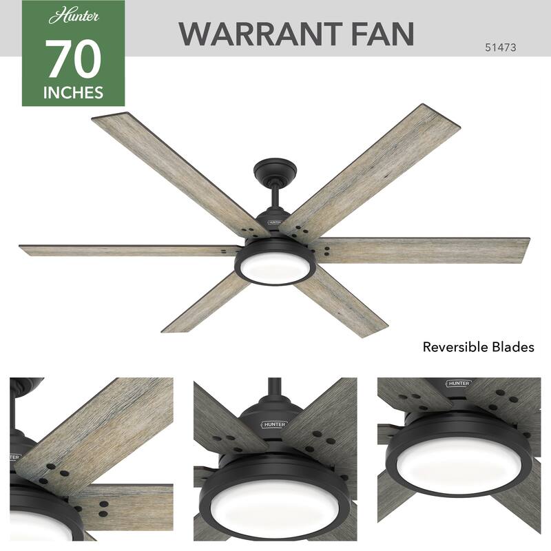 Hunter 70" Warrant Windmill Ceiling Fan with LED Light Kit and Wall Control - Farmhouse, Industrial, Contemporary