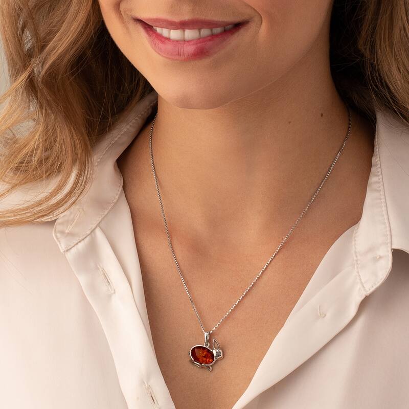 Amber Bunny Rabbit Pendant in Sterling Silver