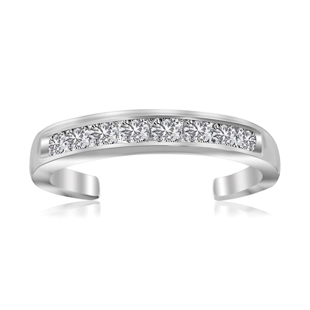 MayaMila Sterling Silver Rhodium Finished Toe Ring with White Tone Cubic Zirconia Accents