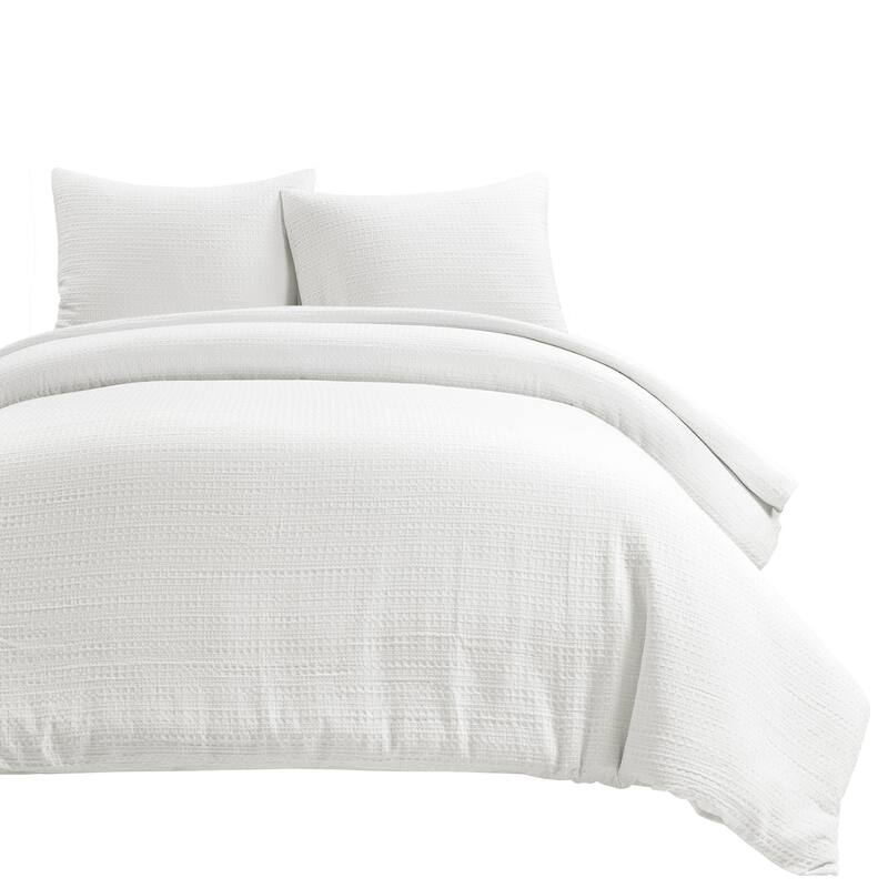 Lush Decor Haniya Solid Waffle Woven Cotton Textured Duvet Cover 3 Pieces Set