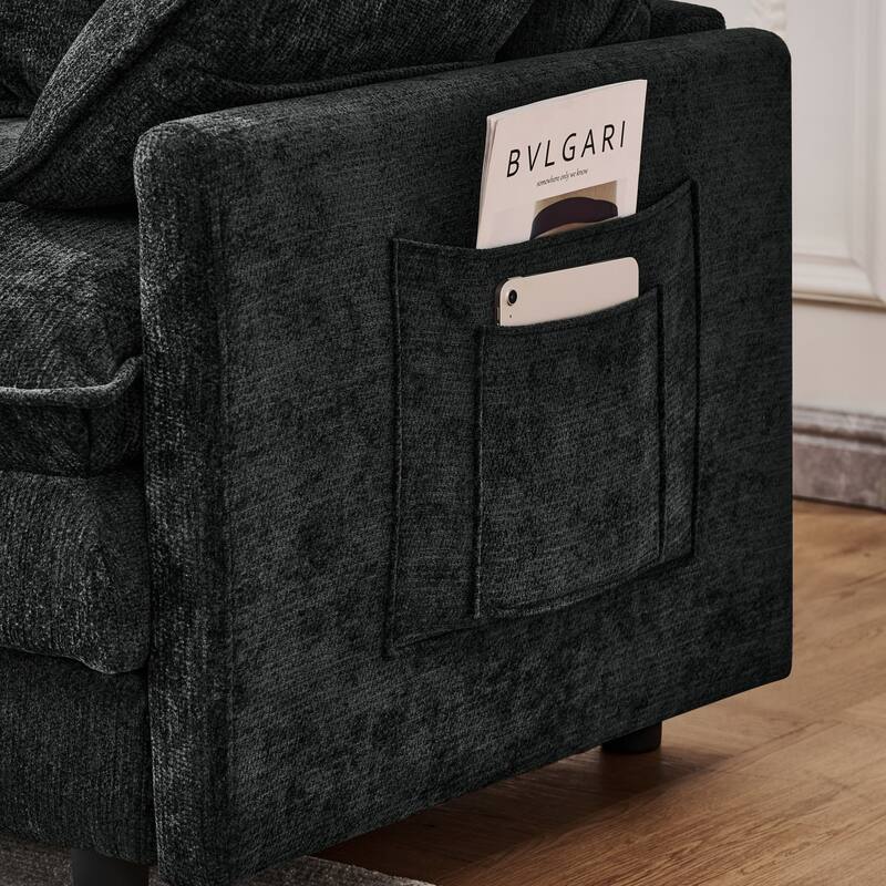 L-Shaped Modular Sectional Sofa with Movable Storage Ottoman, Comfy Cashmere Deep Seat Cloud Couch, Lounge Sofa with Pillows