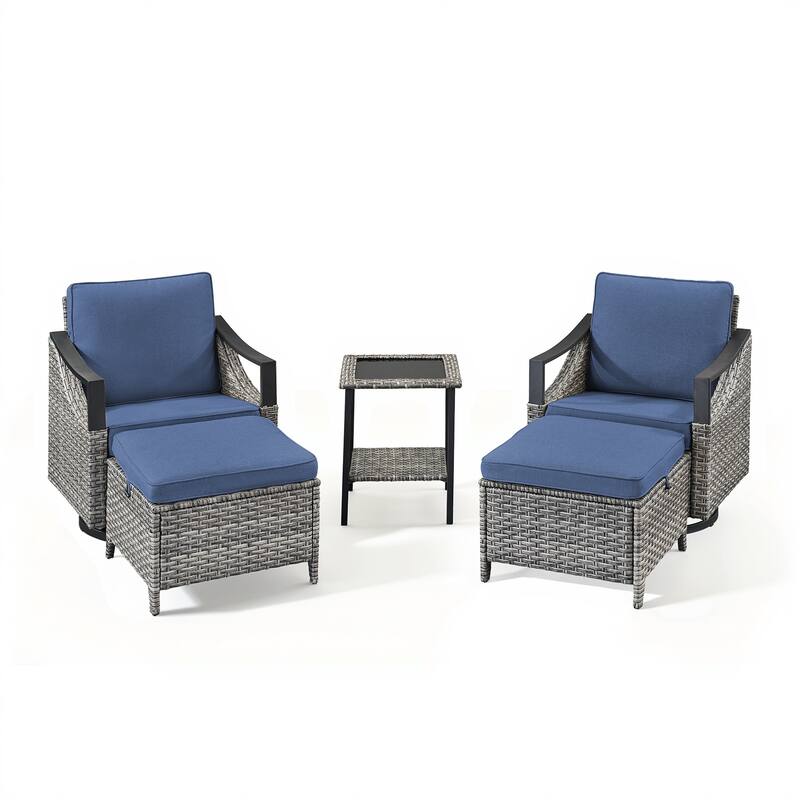 Pocassy Outdoor Sofa Swivel Patio Chair Table with Ottoman Set
