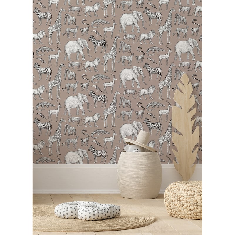 Chesapeake Kenji Light Brown Safari Wallpaper - 20.9 x 396 x 0.025
