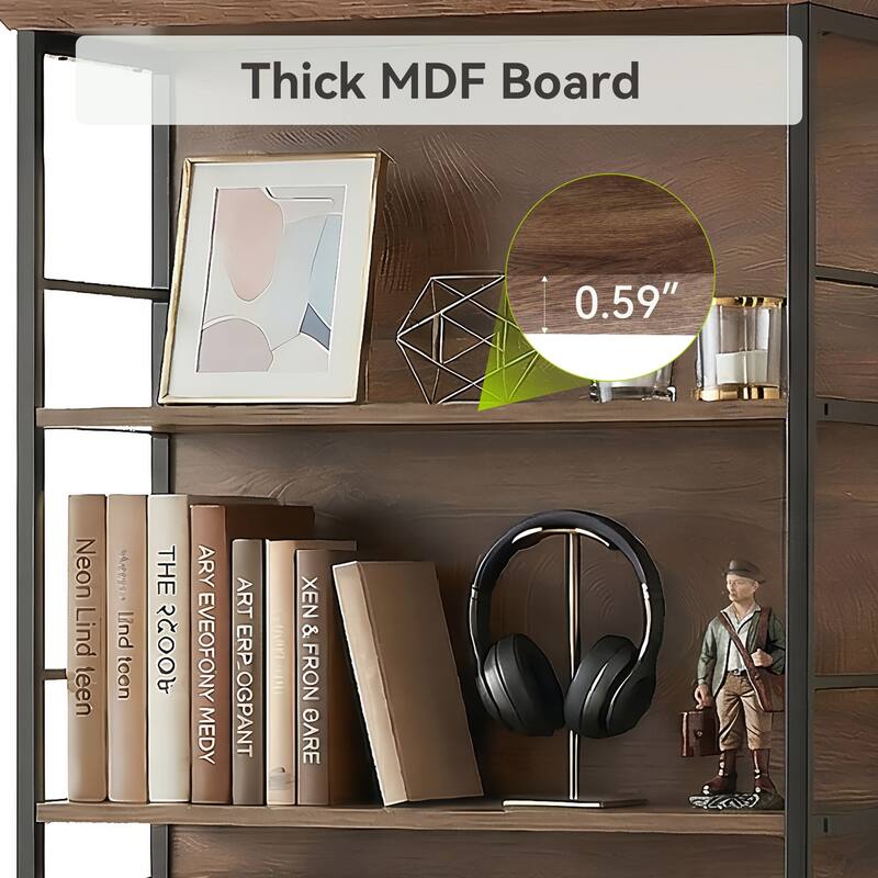 70.86" H 5-Tier Modern Bookcase | Wood & Metal Storage Shelf for Living Room & Office