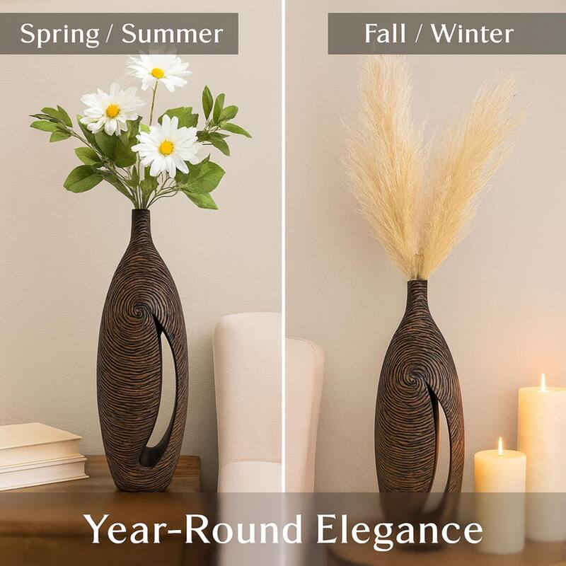 Aria Home Brown Textured Large Polyresin Vase Luxury Rustic Floor Decor