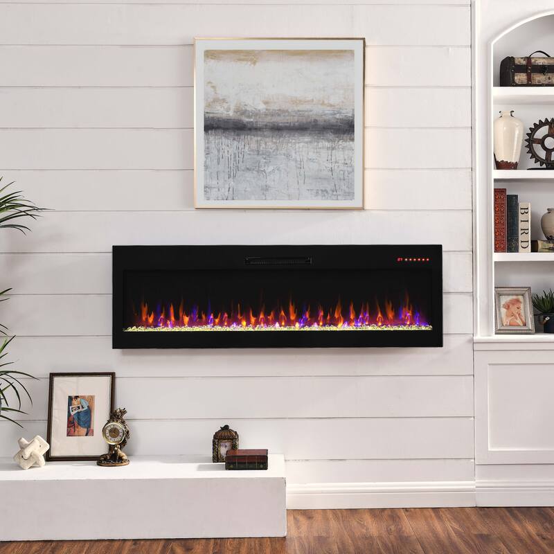 60-Inch Electric Fireplace Insert with 3D Realistic Flame Effect, Infrared Remote Control, and Wall Mounting Options
