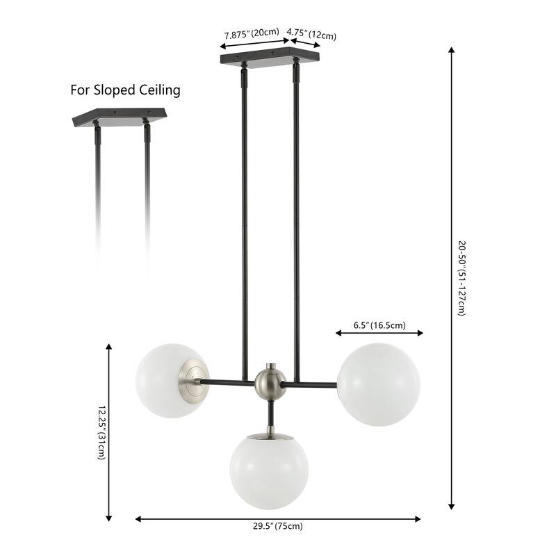SAFAVIEH Lighting Anastazie 3-Light Adjustable Pendant Chandelier (LED Bulbs Included) - 29.5 x 6.5 x 20-50