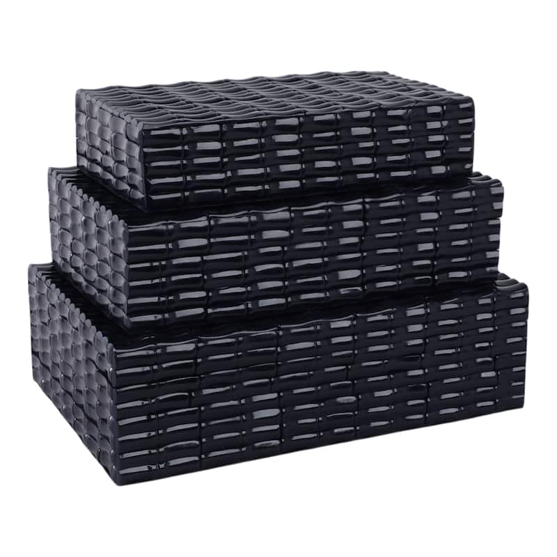 Resin Wood Storage Boxes Textured Design (Set of 3) - 3/4" Blue - 12" x 8" x 4"
