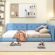 preview thumbnail 4 of 10, Full Size Upholstered Platform Bed with USB Ports, Sturdy Wood Frame, Blue