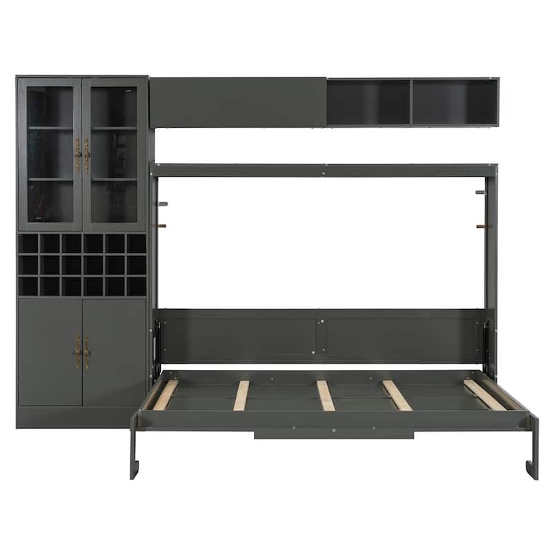 Full Size Murphy Bed Wall Bed with Sofa ,Shelves USB & Light