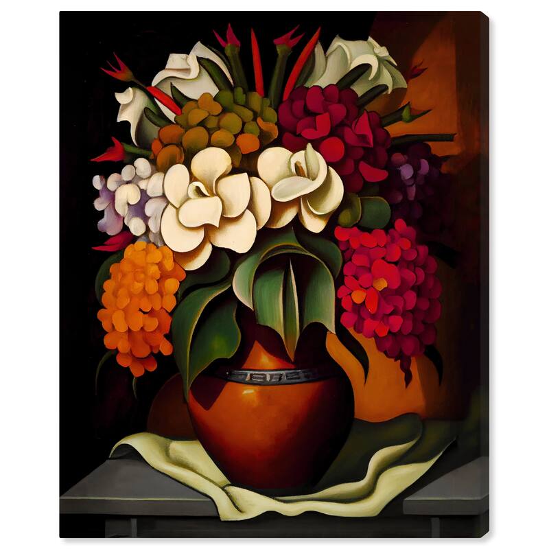 Wynwood Studio Canvas Floral and Botanical Mexican Flower Vase II Red and Traditional Wall Art Canvas Print