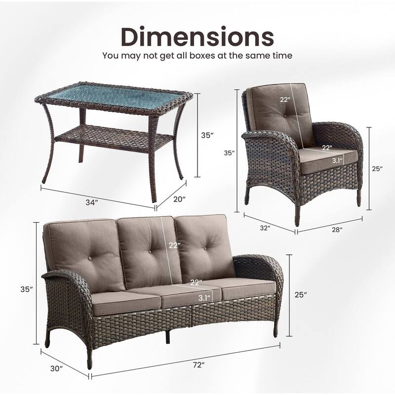 Gymojoy 4-Piece Outdoor Wicker Patio Furniture with 3 Seat Sofa, Rattan Coversation Set with Water Resistant Cushions