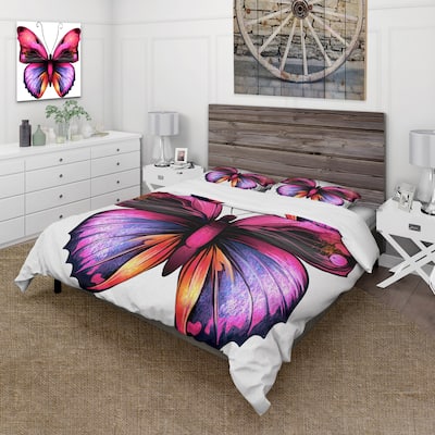 Designart 'Bright Pink Butterfly Portrait' Modern Duvet Cover Set