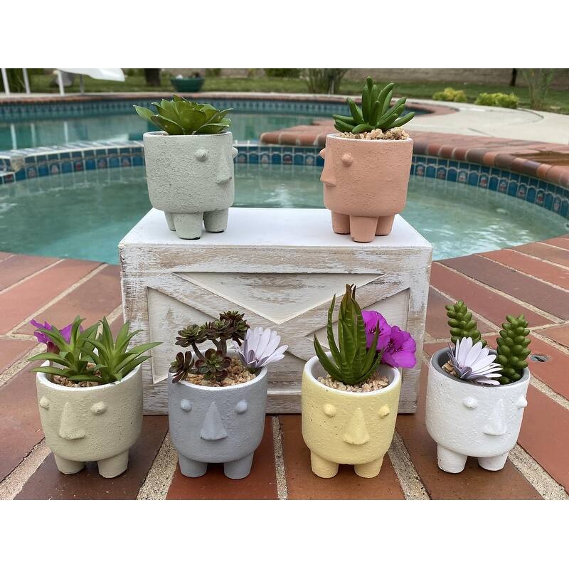 Modern Cement Decorative Human Face Planter Set