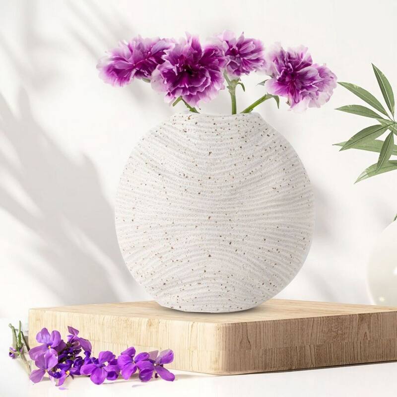 White Minimalist Textured Speckled Ceramic Vase