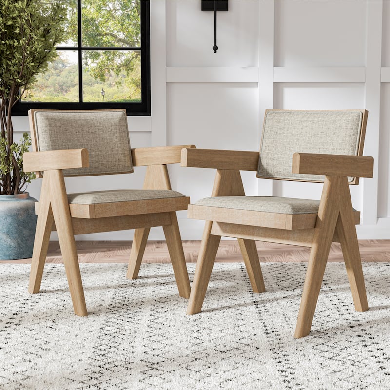 Furniture of America Rockinwel Modern Natural Oak Wood Upholstered Arm Chair (Set of 2) - Natural Oak