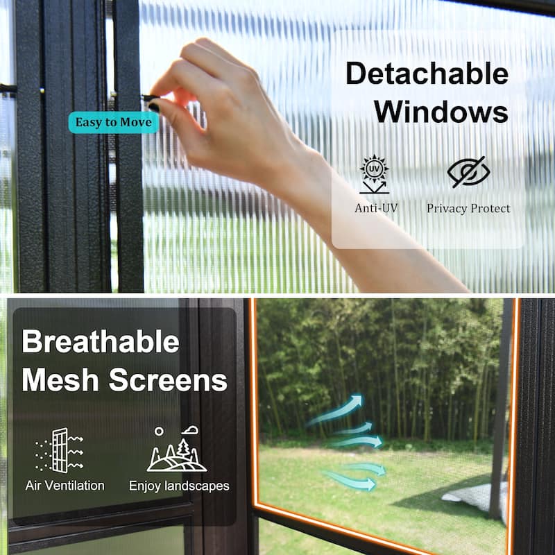 Domi Wall-Mounted Sunroom with Sloped PC Roof and Lockable Sliding Doors