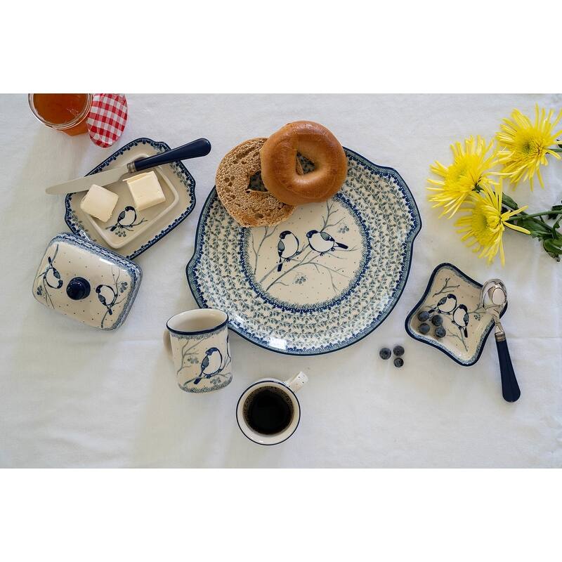 Blue Rose Polish Pottery 151 Ceramika Artystyczna Round Serving Tray with Handles